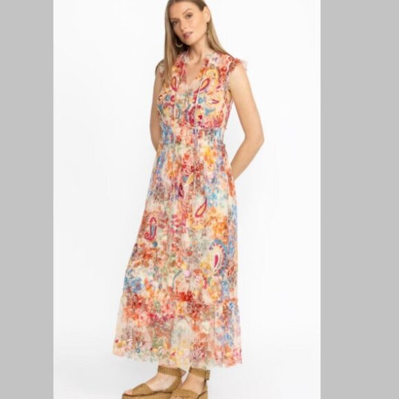 NWT Johnny Was Mazzy Embroidered Mesh Tie Dress Leafy Size Small - Picture 3 of 16